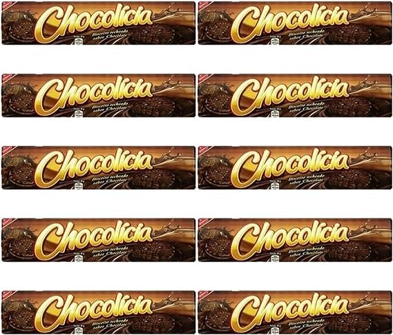 Kit com 10 pacotes Biscoito Chocolicia Recheado Chocolate