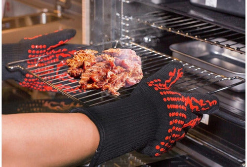 Luva Térmica Para Churrasco Preto E Vermelho