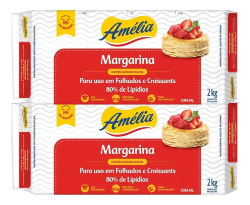 Kit 2 Un Margarina Folhada Croissant Amélia 2 Kg 80% Lipidio