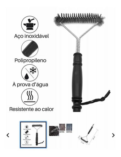 Escova Limpa Grelha Churrasqueira 3 Lados Com Cerdas De Aço
